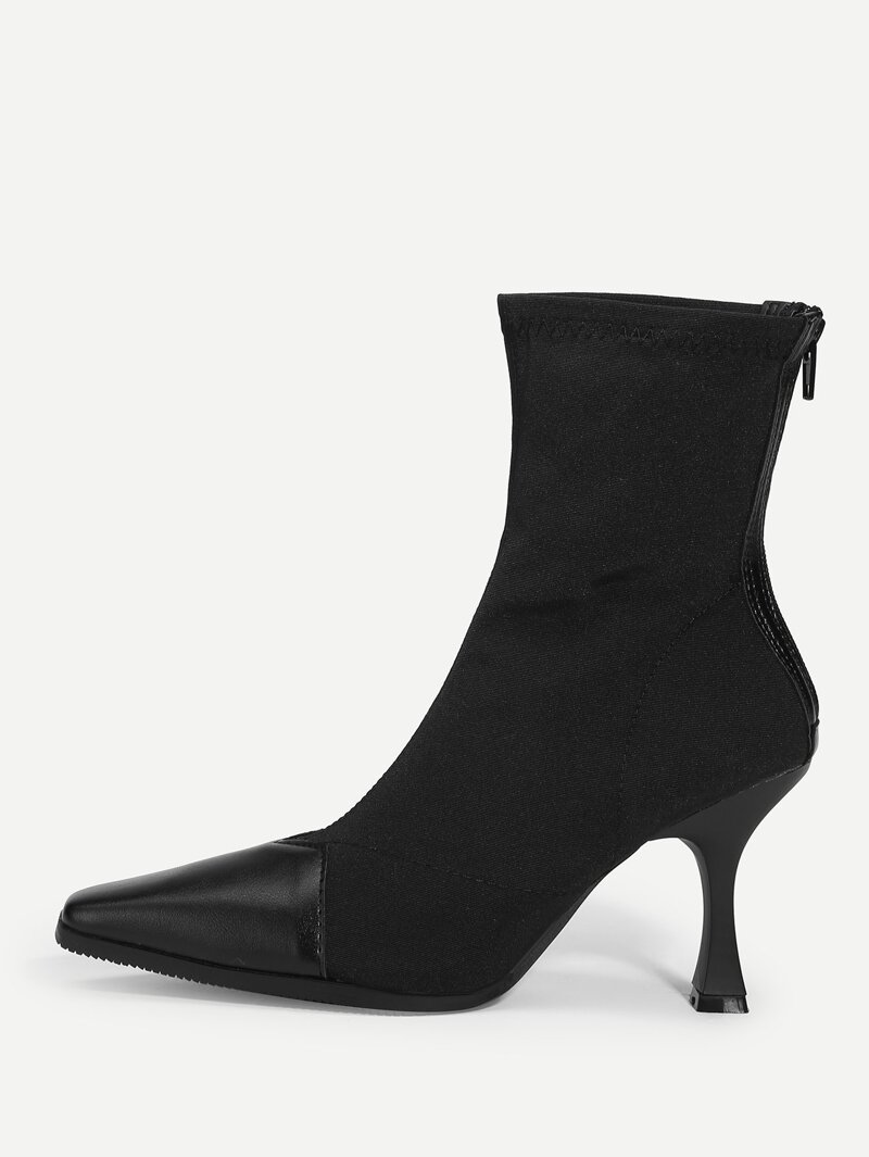 

Contrast Toe Flared Heel Boots, Black