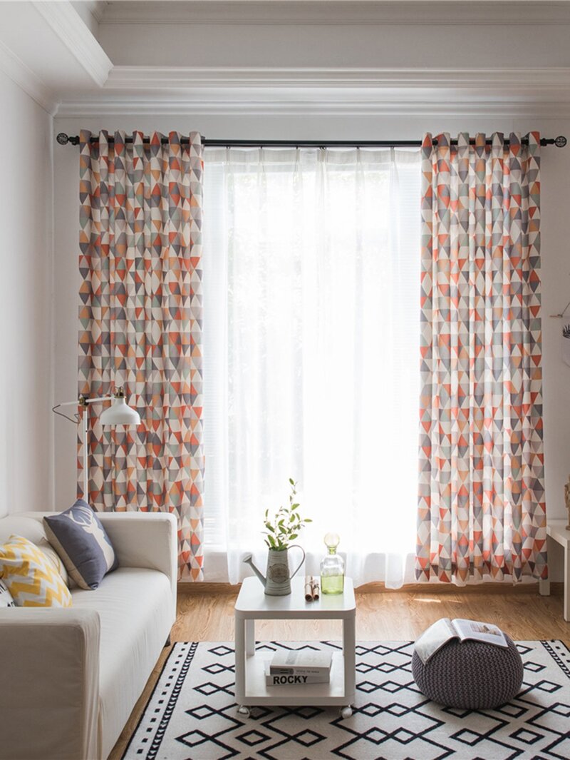 

Triangle Pattern Print Curtain 1pc, Multicolor