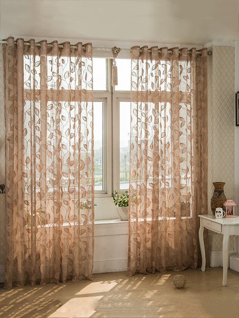

Leaf Pattern Print Curtain 1pc, Khaki