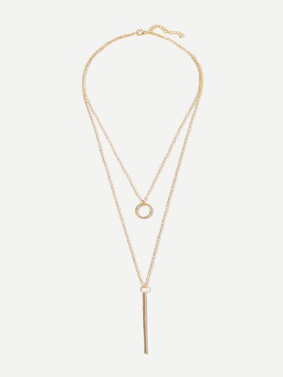 Bar & Circle Pendant Layered Necklace