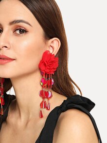 Sequin Fringe Flower Earrings