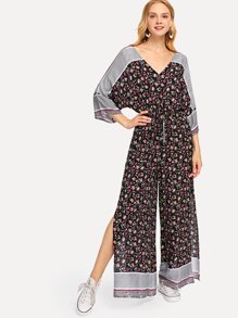 Dolman Sleeve Side Slit Palazzo Jumpsuit