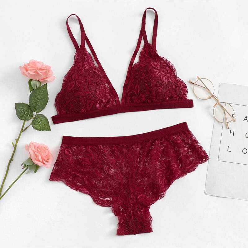 

Floral Lace Lingerie Set, Burgundy