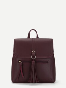 Tassel Detail Flap PU Backpack