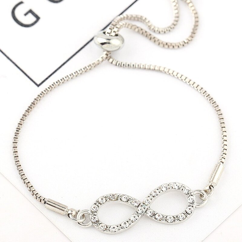 

Rhinestone Infinity Chain Bracelet 1pc, Silver