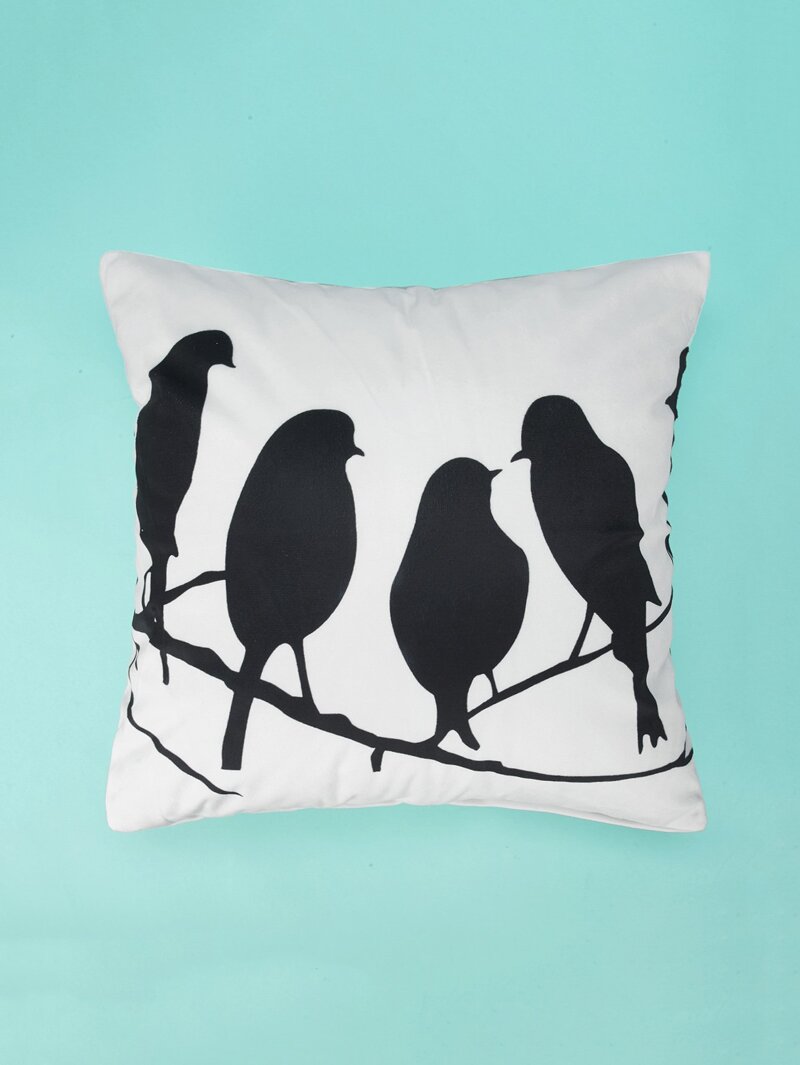 Bird Print Pillowcase Cover 1PC, Black and white