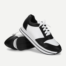 Contrast PU Panel Lace Up Sneakers