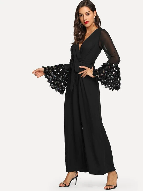 bell sleeve wide leg jumpsuit
