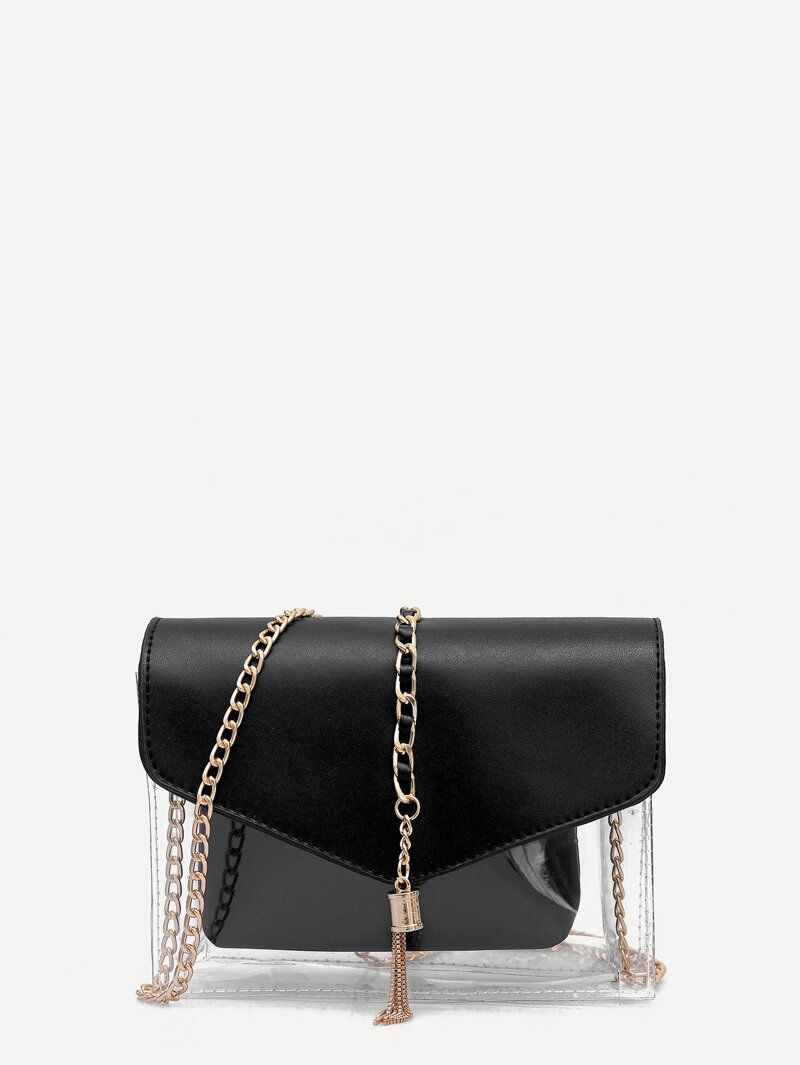 

Metal Tassel Clear Bag With Inner Pouch, Black