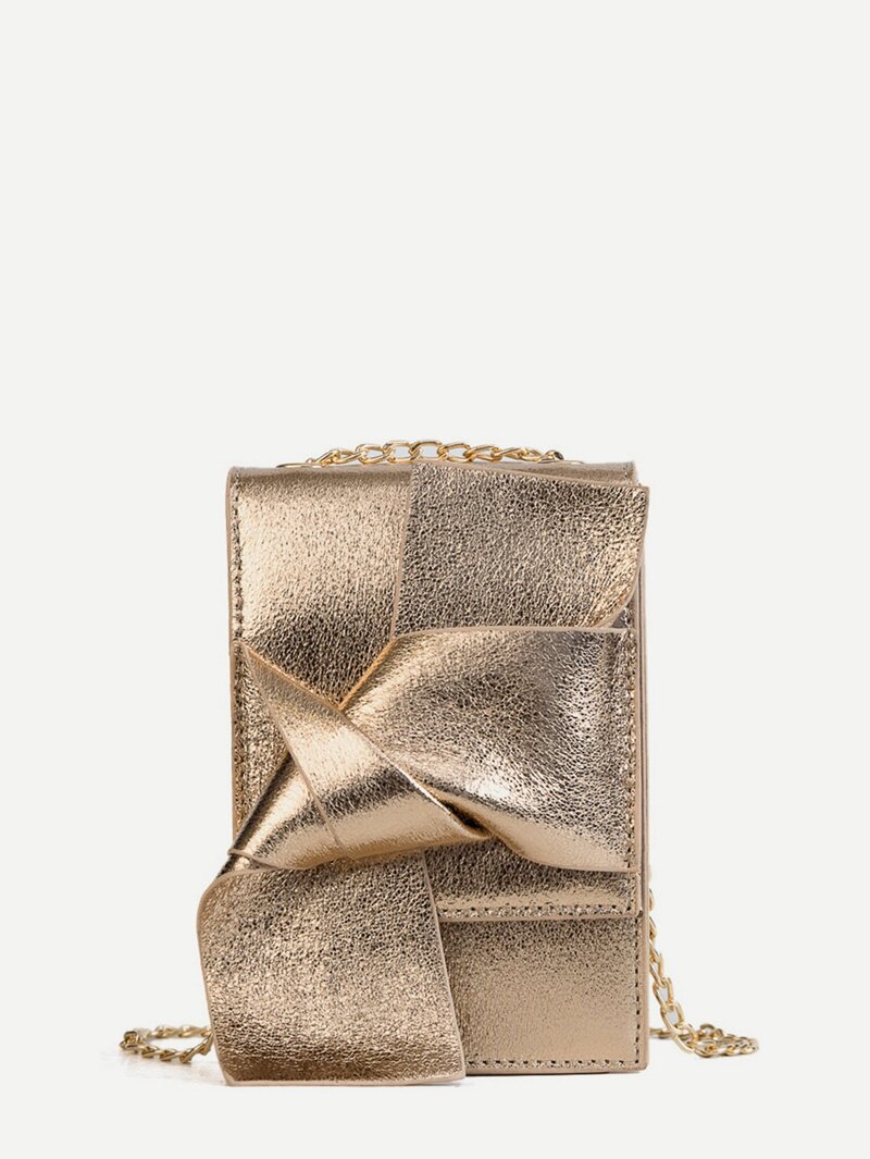 

Knotted Design Chain Crossbody Bag, Gold