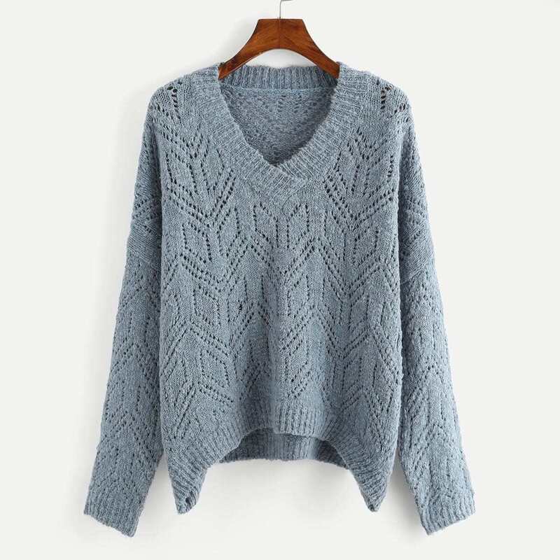 

Surplice Neck Drop Shoulder Sweater, Blue