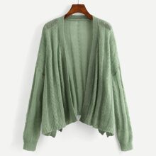 Drop Shoulder Open Placket Sweater Coat