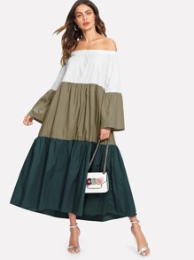 Color Block Off Shoulder Dress