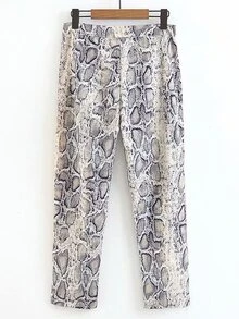 Tape Side Snakeskin Print Trousers - Multicolor - View 2