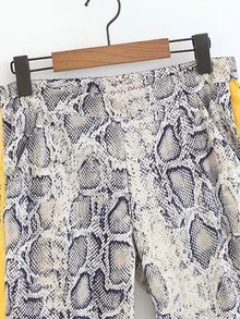 Tape Side Snakeskin Print Trousers - Multicolor - View 3