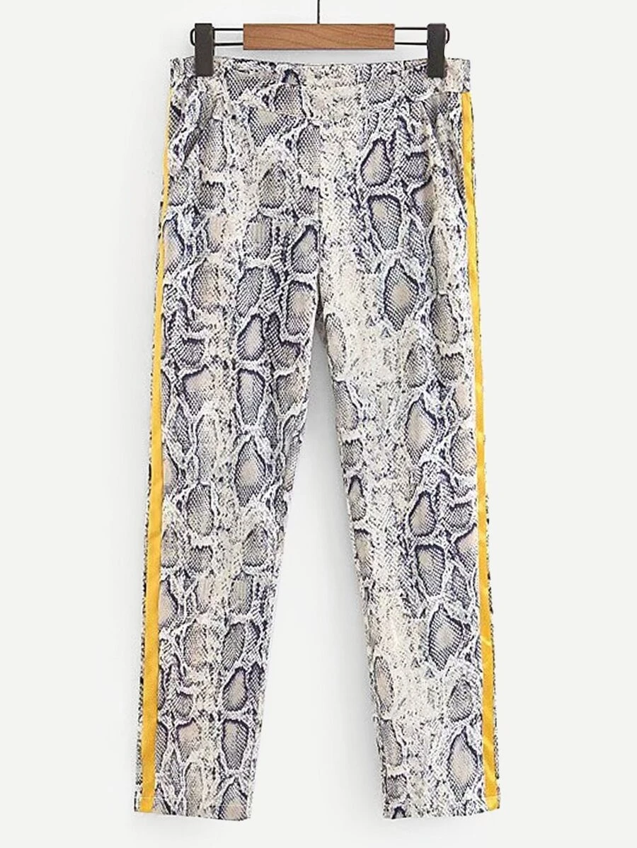 Tape Side Snakeskin Print Trousers - Multicolor - View 1