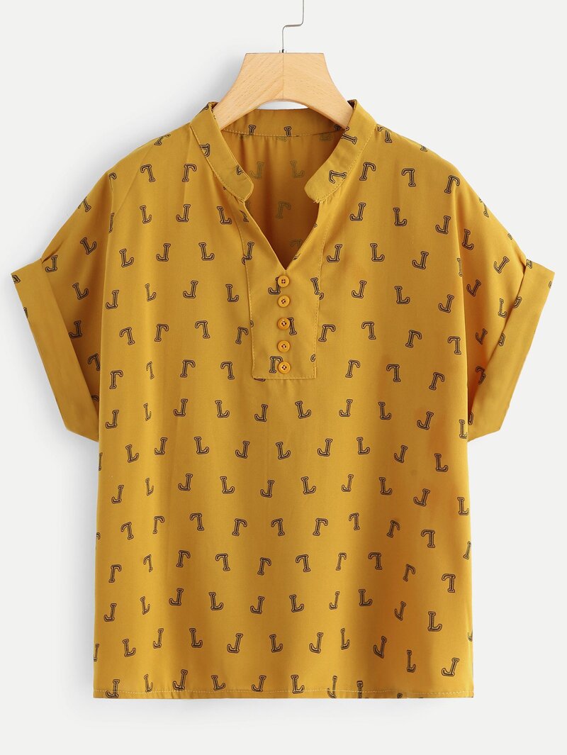 

Letter Pint Roll Up Sleeve Blouse, Ginger