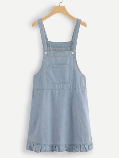 Ruffle Hem Solid Denim Jumpsuit pictures