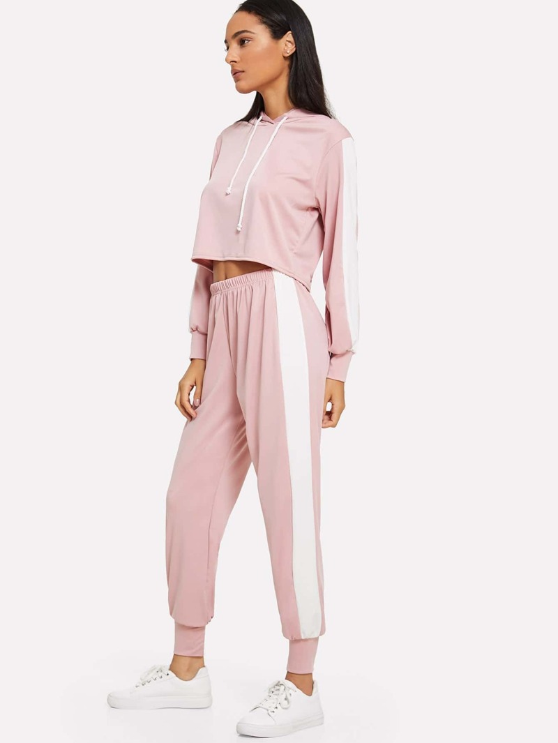 

Drawstring Hooded Top With Pant, Pink, Kary