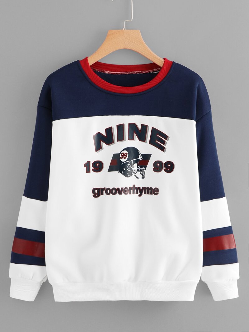 

Color Block Letter Print Sweatshirt, White