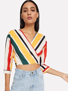 Bow Tie Back Stripe Crop Blouse