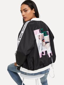 Figure Print Letter Ribbon Jacket