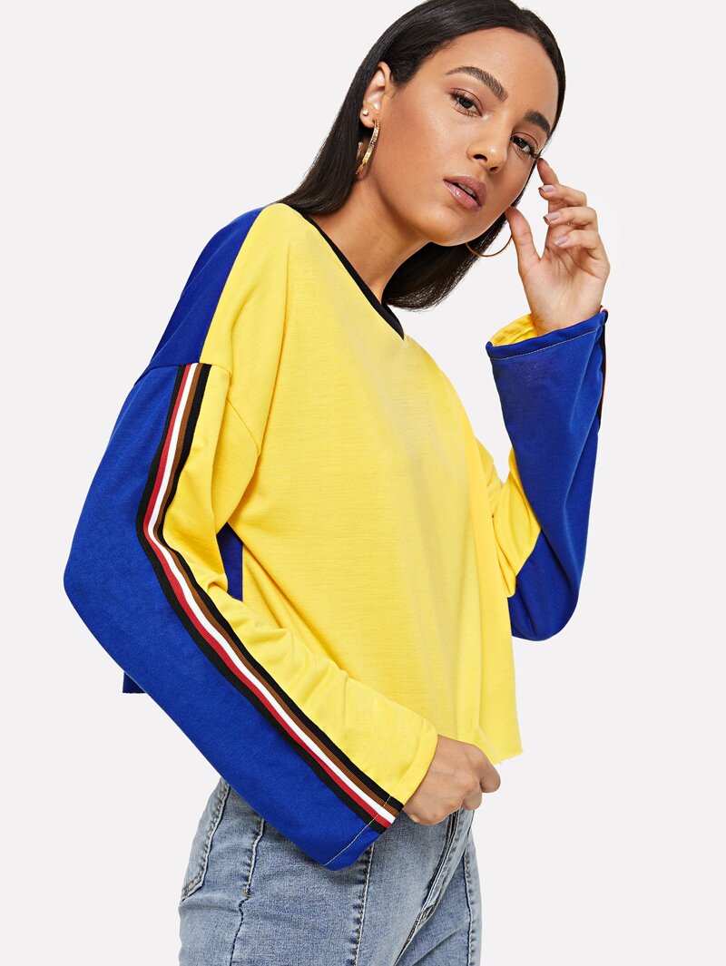 

Color Block Drop Shoulder Sweatshirt, Multicolor, Kary