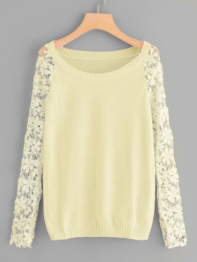 Cut Out Lace Sleeve Sweater