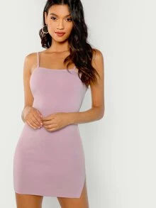 SHEIN Privé Vestido de tirante bajo con abertura - Lila Púrpura - Ver 1