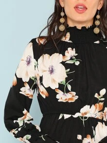 SHEIN Mock Neck Flounce Sleeve Floral Midi Dress