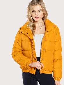 SHEIN Abrigo de cuello alzado - Mostaza Amarilla - Ver 1