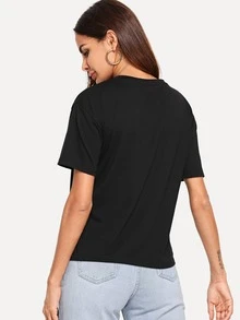 SHEIN تي شيرت مع تباين طباعة متباين