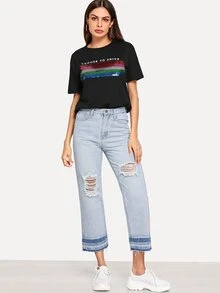 SHEIN تي شيرت مع تباين طباعة متباين
