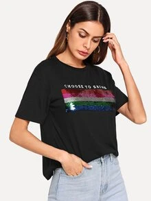 SHEIN تي شيرت مع تباين طباعة متباين