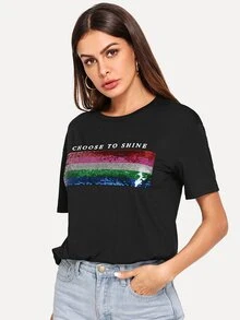 SHEIN تي شيرت مع تباين طباعة متباين