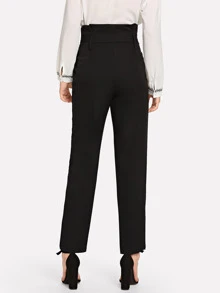 SHEIN Pantalones lisos con lazo en la cintura - Negro - Ver 2