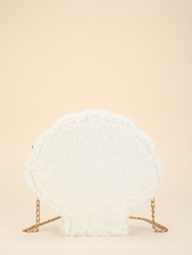 

Faux Fur Chain Crossbody Bag, White