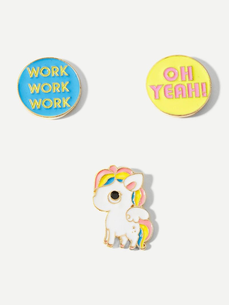 

Letter & Unicorn Brooch Set 3pcs, Multicolor
