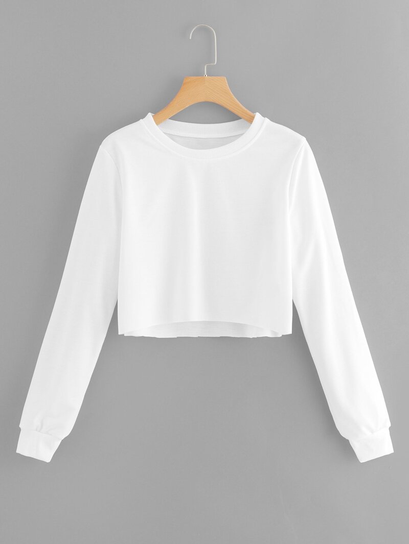 

Basic Raw Hem Crop Sweatshirt, White