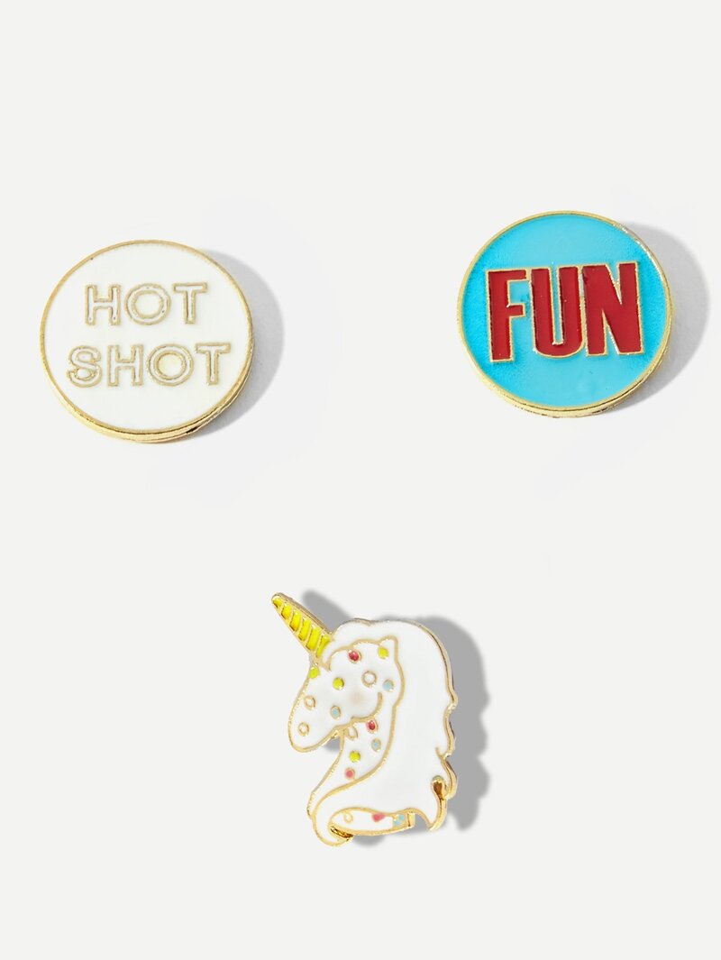 

Round & Unicorn Brooch Set 3pcs, Colorful