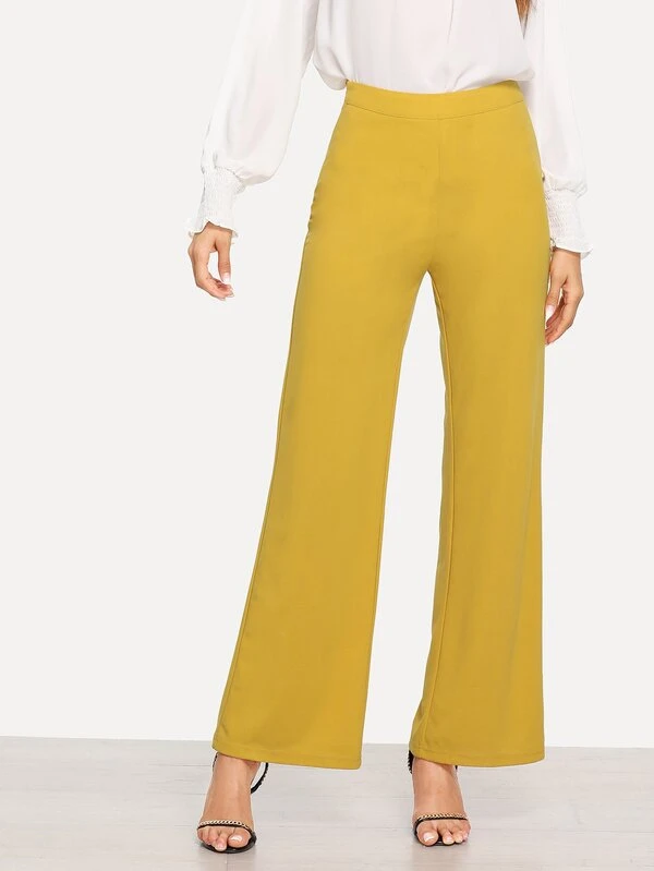 SHEIN Solide wijde pijpen broek | SHEIN Nederland