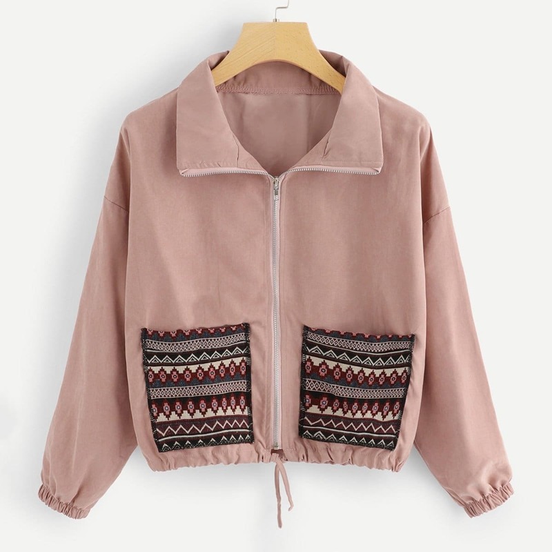 

Pocket Front Zip Up Hooded Jacket, Multicolor