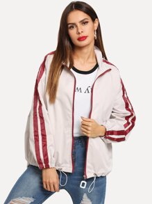 Contrast Stripe Zip Up Coat