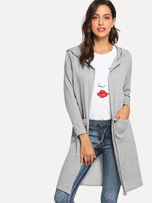 Solid Knit Hooded Pocket Front Coat