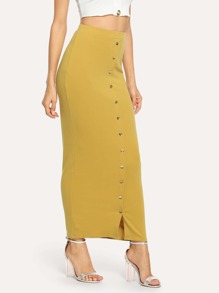 Solid Button Front Skirt