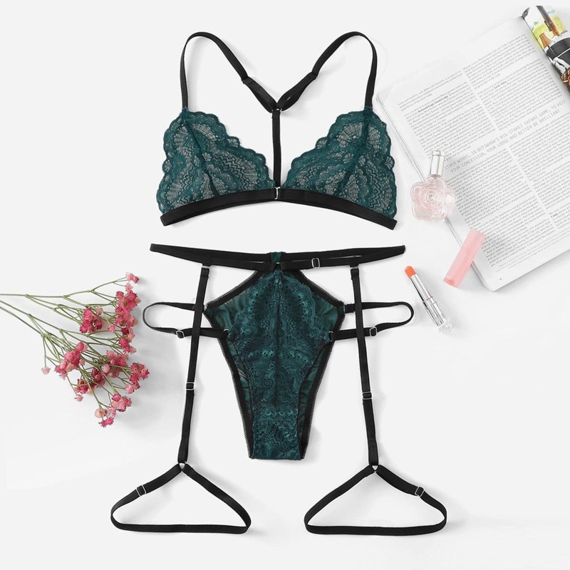 

Lace Garter Lingerie Set, Green