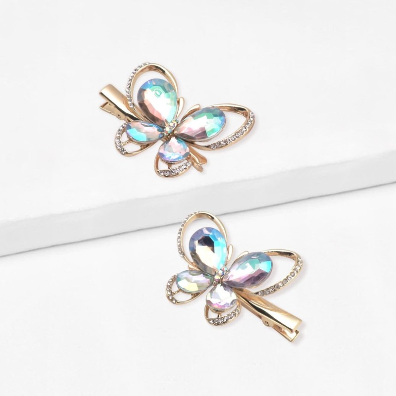 

Rhinestone Decorated Butterfly Hair Clip 2pcs, Gold