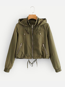 Drawstring Hem Hooded Jacket