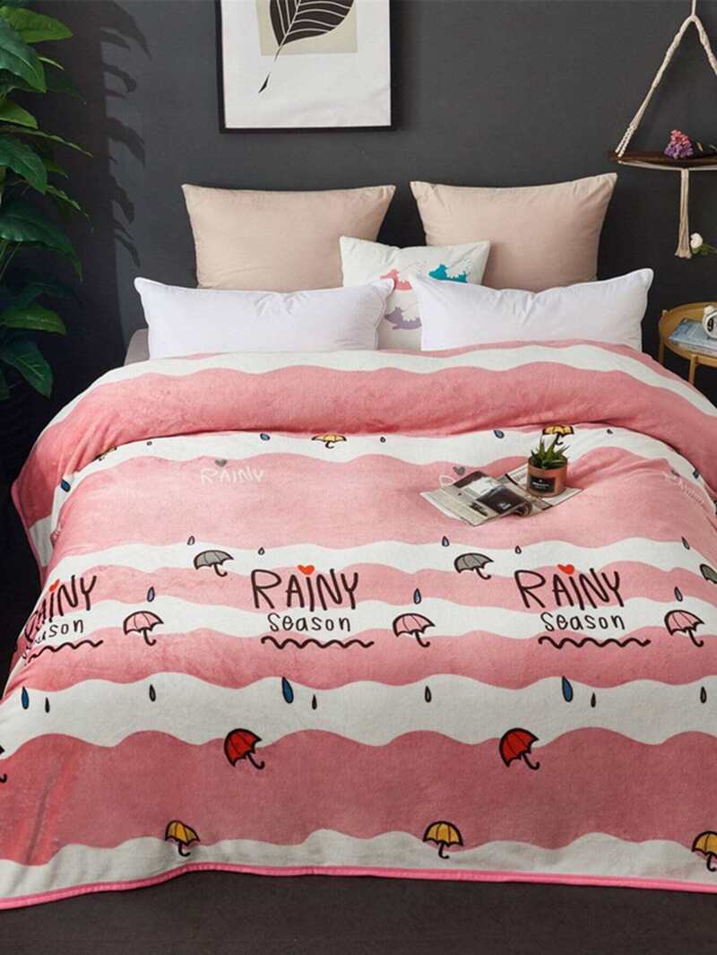 

Rain & Letter Print Blanket 1PC, Multicolor