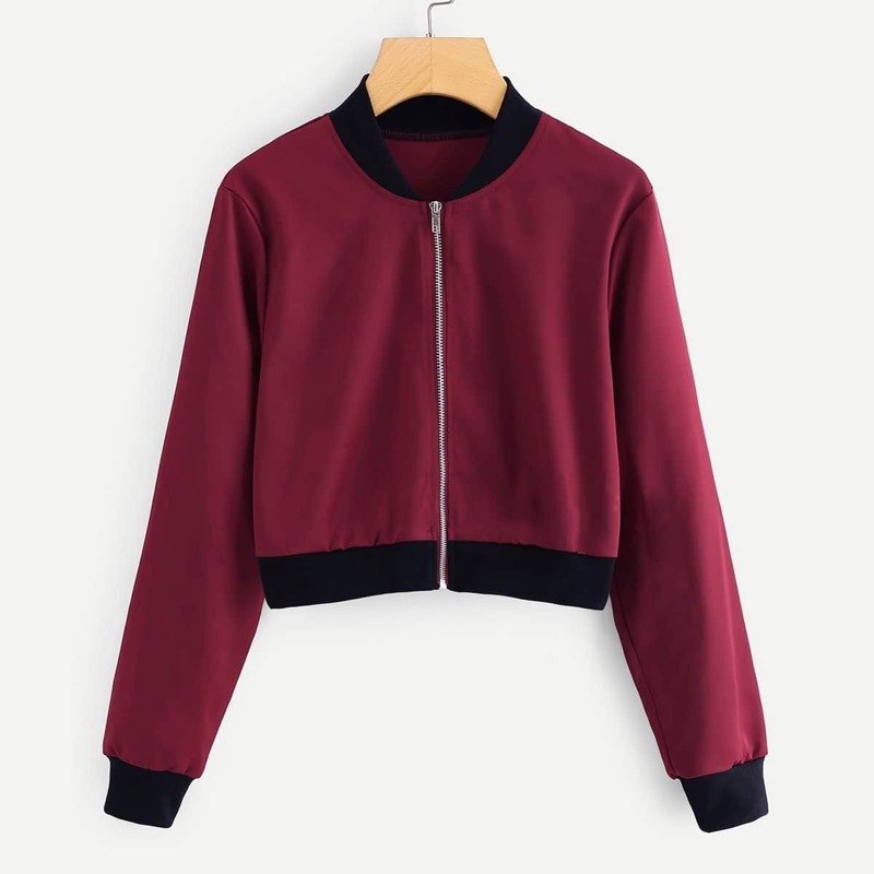 

Stand Neck Zip Up Front Jacket, Burgundy